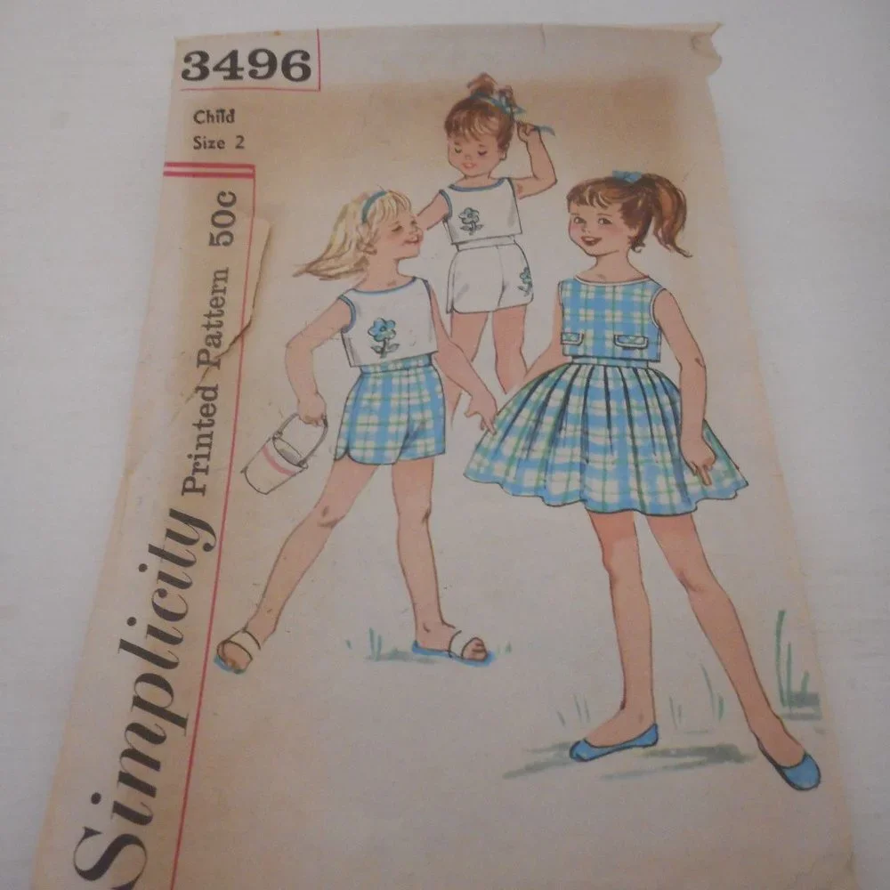 Vintage 1950s Simplicity Sz 2 girls 3496 pattern